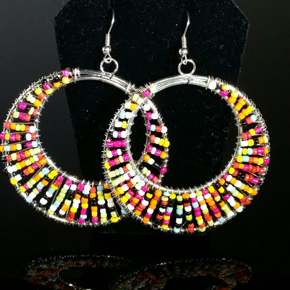 Cute Seed Bead Hoop Earrings